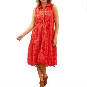 Kyla Seo Palma midi Dress Caite Eyelet Embroidered Small Karyn Lined Orange